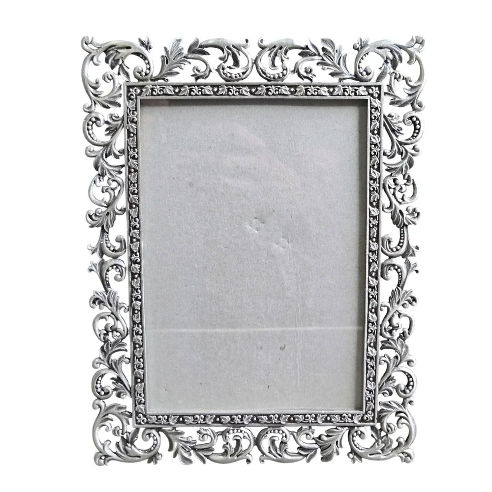 Ornate Silver Tone Filigree Picture Frame Baroque Style Tabletop Photo Frame